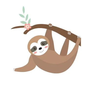 Cute sloth icon flat, cartoon style. Vector illustration Stock Illustration