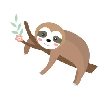 Cute sloth icon flat, cartoon style. Vector illustration Stock Illustration