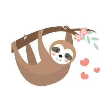 Cute sloth icon flat, cartoon style. Vector illustration Stock Illustration