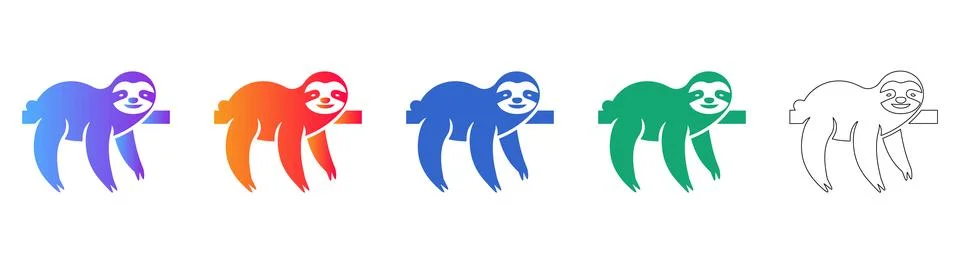 Cute Sloth Icons in Multiple Gradient and Outline Styles Ilustração Stock