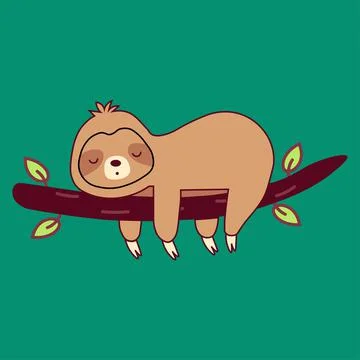 Cute sloth lying on tree branch. Funny lazy baby animal. Happy sweet slow cha Stock Illustration