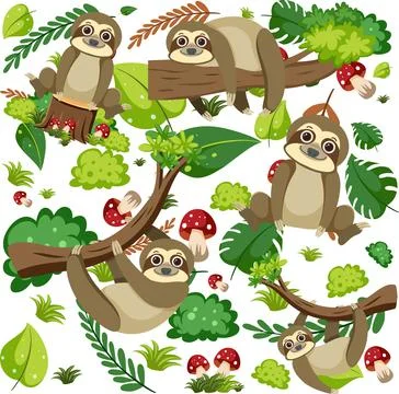 Cute sloth seamless pattern Stock Illustration