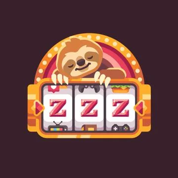 Cute sloth sleeping on a slot machine. Funny illustration about laziness Stock Illustration
