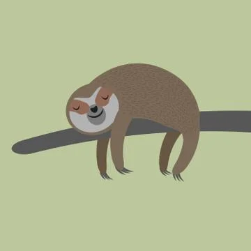 Cute sloth sleeping on tree branch 스톡 일러스트