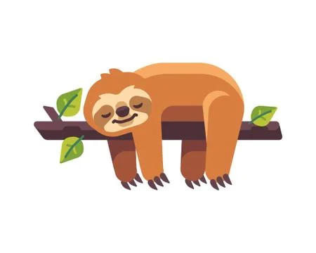 Cute sloth sleeping on a tree branch flat illustration. Stock Illustration