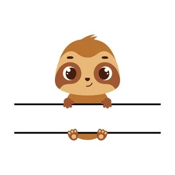 Cute sloth split monogram. Funny cartoon character for shirt, scrapbooking,.. Stock Illustration