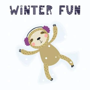Cute sloth in winter Stock Illustration