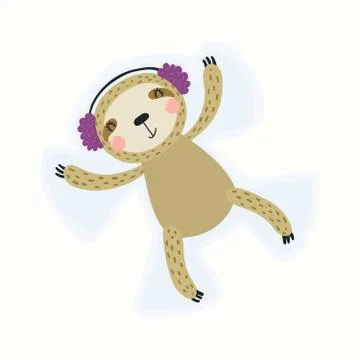 Cute sloth in winter Stock Illustration
