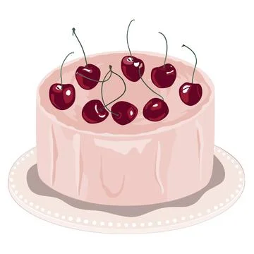 Cute small bento cake decorated with fresh cherry fruits. Vector isolated i.. Stock-Illustration