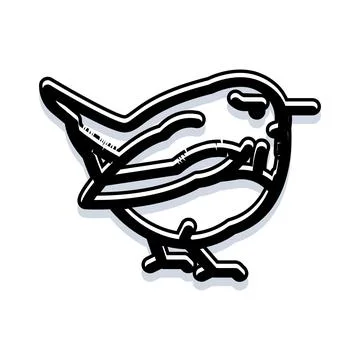 Cute small bird line art drawing icon Stock Illustration