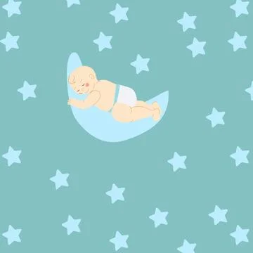Cute small boy on a moon - seamless pattern Illustrazione stock
