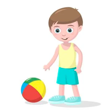 Cute small boy plays  ball. Stock Illustration