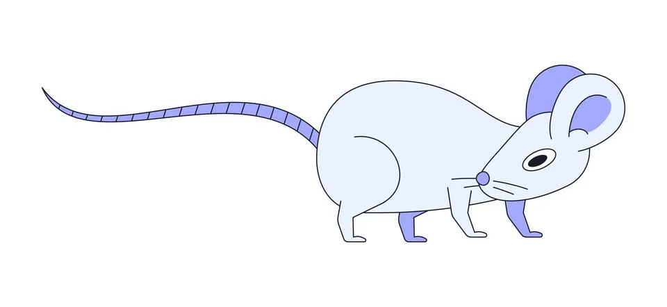 Cute small mouse with long tail side view 2D cartoon clip art Stock Illustration