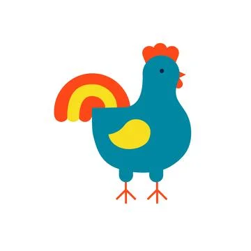Cute small rooster standing. Flat vector illustration isolated on white. Иллюстрация