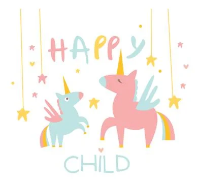 Cute Small Unicorn with Mom. Vector Illustration Stock Illustration