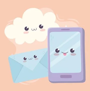 Cute smartphone mail cloud kawaii cartoon character Stock-Illustration