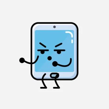 Cute Smartphone Mascot Vector Character in Flat Design Style Stock Illustration
