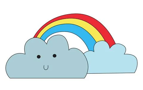 Cute smile cloud with rainbow on white background 스톡 일러스트