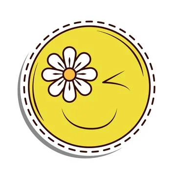 Cute smiley patch with flower Stock Illustration