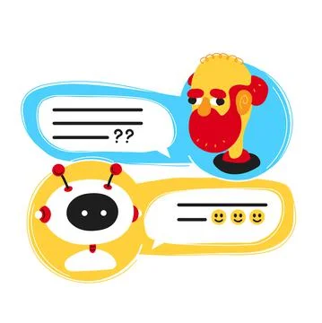 Cute smiling ai chat bot written with person old man,messenger app screen.Vector Illustrazione stock