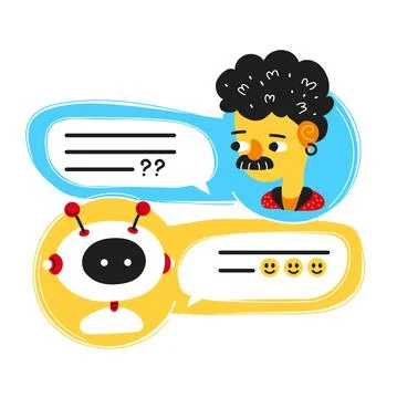 Cute smiling ai chat bot written with person man,messenger app screen.Vector Stock Illustration