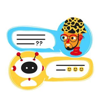 Cute smiling ai chat bot written with person man,messenger app screen.Vector Stock Illustration