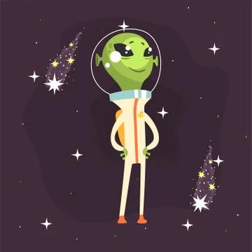 Cute smiling alien posing with arms akimbo Illustrazione stock