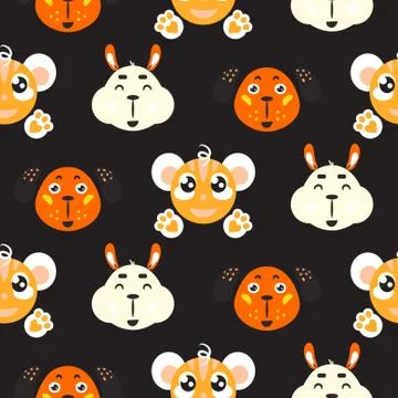 Cute smiling animals childish vector colorful seamless repeat pattern. イラスト素材
