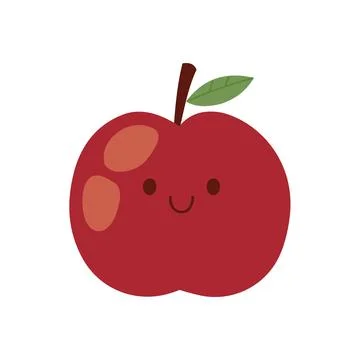 Cute Smiling Apple Character Flat Vector Illustration Isolated on White Stock Illustration