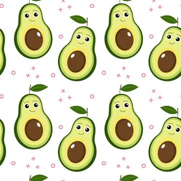 Cute smiling avocado. Seamless pattern Stock Illustration