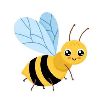 Cute smiling bee isolated on white background. Funny insect for children. Flat Stock Illustration