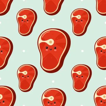 Cute smiling beef steaks seamless pattern background Stock Illustration