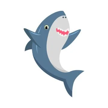 Cute smiling blue shark with sharp teeth. Vector illustration isolated on white Stock Illustration