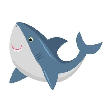 Cute smiling blue shark. Vector illustration isolated on white background Stock Illustration