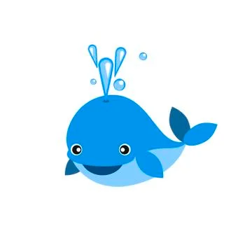 Cute smiling blue whale flat icon Stock Illustration