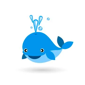 Cute smiling blue whale flat icon Stock Illustration