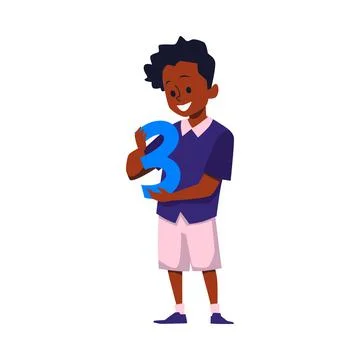 Cute smiling boy holding number three flat style, vector illustration 스톡 일러스트