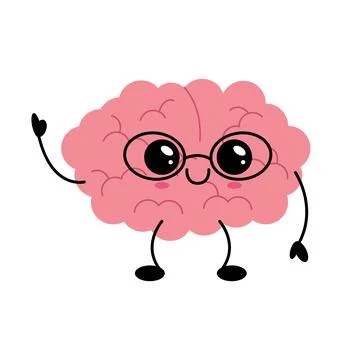 Cute smiling brain character with glasses illustration Stock Illustration