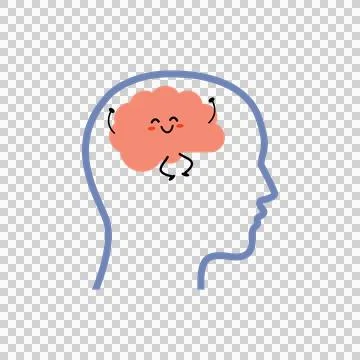 Cute Smiling Brain Mascot Inside Head Outline for Mental Health 库存插图