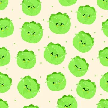 Cute smiling cabbage vegetable seamless pattern Stock Illustration