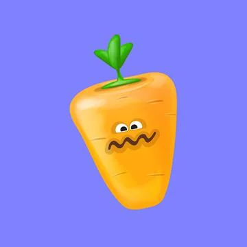 Cute smiling carrot isolated on violet background. Funky Emoji carrot. Smile 库存插图