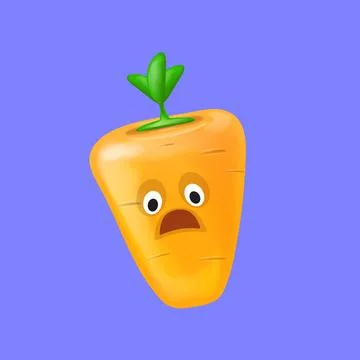 Cute smiling carrot isolated on violet background. Funky Emoji carrot. Smile Illustrazione stock