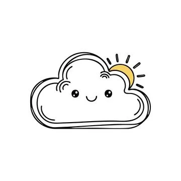 (Cute Smiling Cloud and Sunshine. An adorable vapor formation with a cheerf.. Stock Illustration