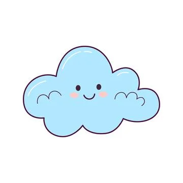 Cute smiling cloud illustration in hand drawn kawaii style Stock Illustration
