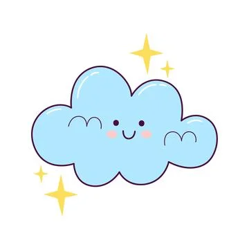 Cute smiling cloud illustration with sparkle stars in hand drawn style Illustrazione stock