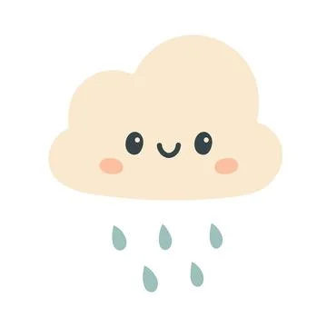 Cute smiling cloud with raindrops vector illustration in flat cartoon style Stockillustratie