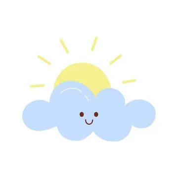Cute Smiling Cloud with Sun Hand Drawn Illustration Illustrazione stock