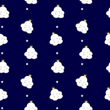 Cute Smiling clouds seamless pattern for babies, kids. 스톡 일러스트