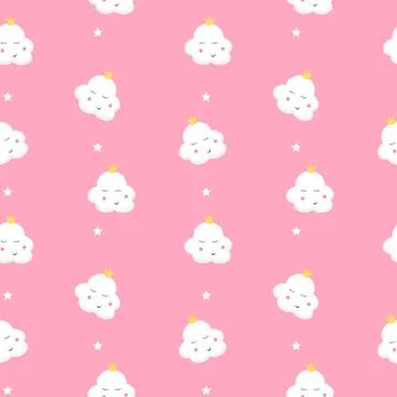 Cute Smiling clouds seamless vector pattern for babies, kids イラスト素材