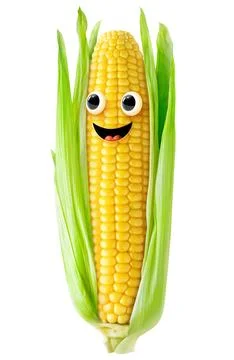 Cute smiling corn character isolated on white backgound Stock Illustration